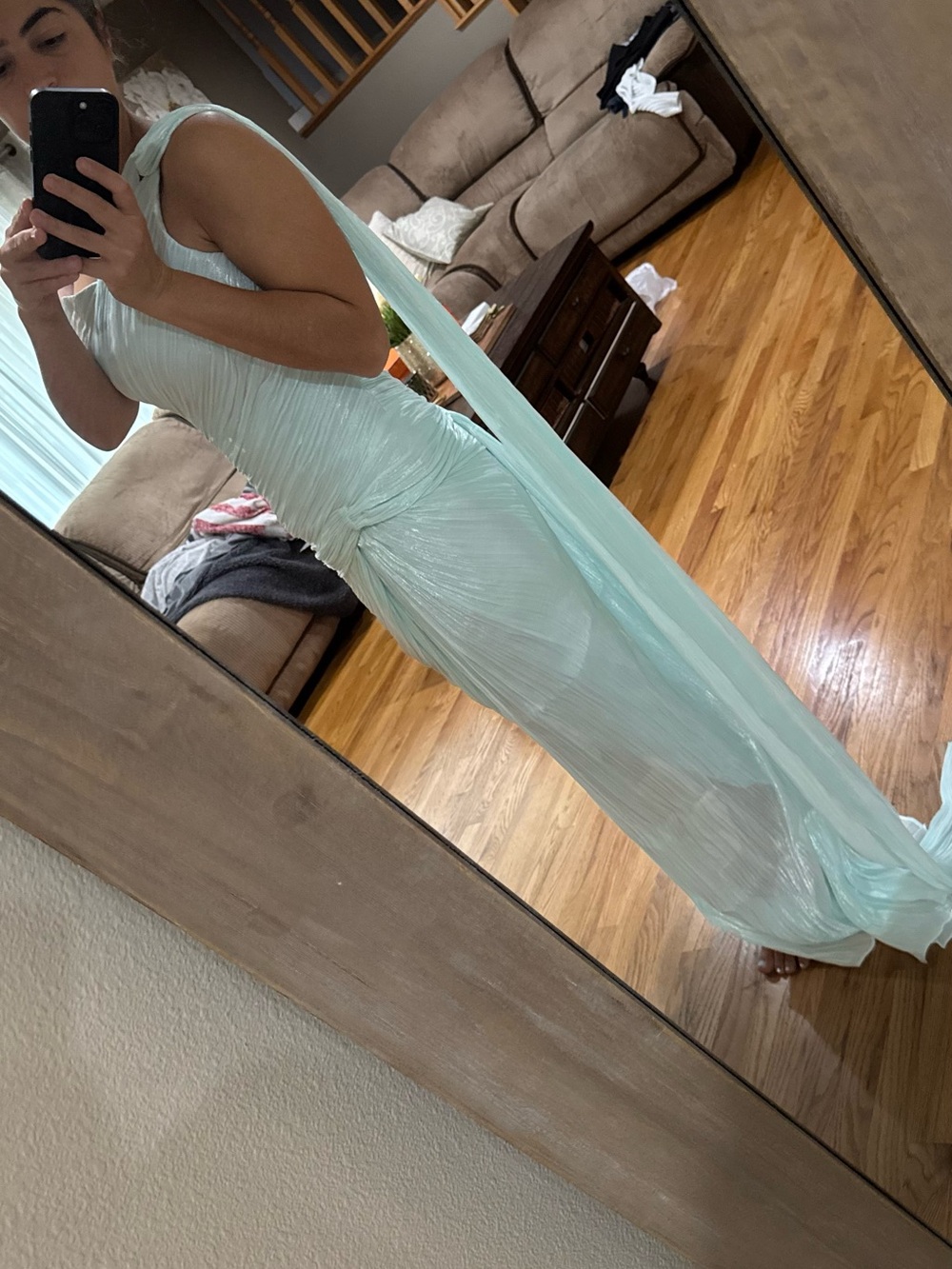 One-Shoulder Light Aqua Evening Gown